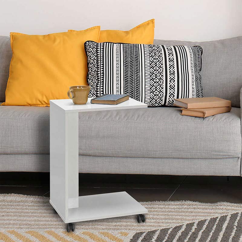 Τραπεζάκι βοηθητικό C-Shaped  χρώμα λευκό gloss 35x45x65εκ. - Pakobazaar