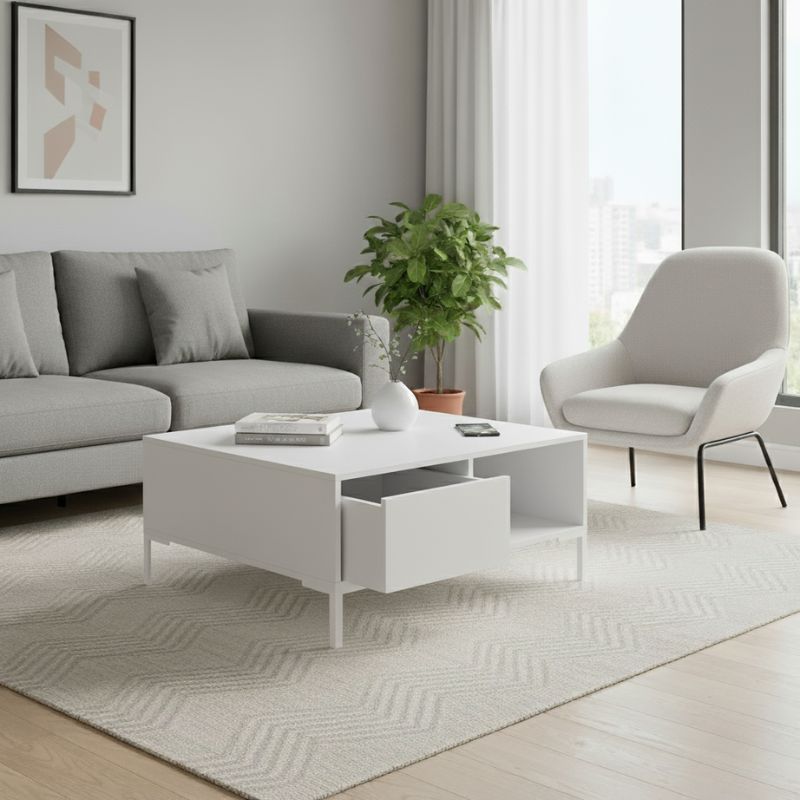 Τραπεζάκι σαλονιού Slide  χρώμα λευκό 90x90x42εκ.