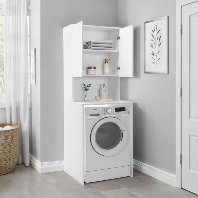 Έπιπλο πλυντηρίου Ceza  χρώμα λευκό 65x60x182εκ. - Pakobazaar