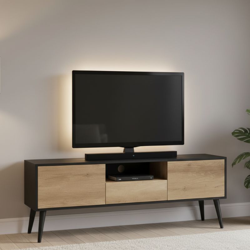 Έπιπλο τηλεόρασης Style  χρώμα μαύρο - tori 160x41x58εκ.