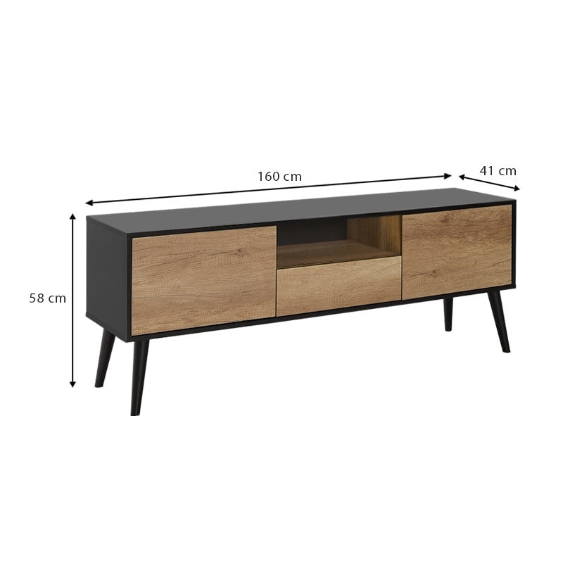 Έπιπλο τηλεόρασης Style  χρώμα μαύρο - tori 160x41x58εκ.