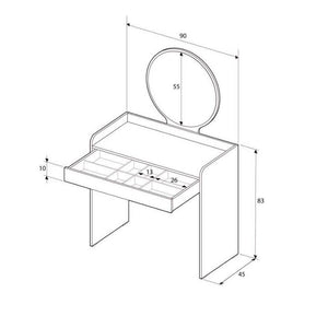 Τουαλέτα με καθρέπτη Curve  χρώμα λευκό 90x47x142εκ. - Pakobazaar