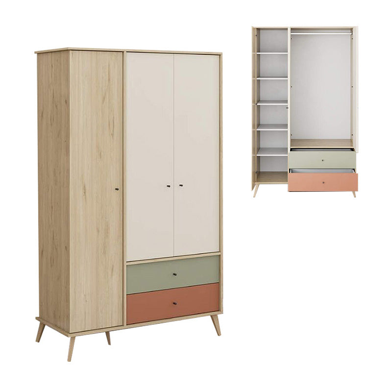 Ντουλάπα ρούχων Terra  τρίφυλλη με συρτάρια χρώμα florida oak 121x54x200εκ.