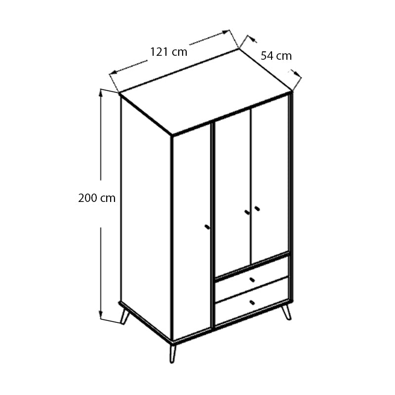 Ντουλάπα ρούχων Terra  τρίφυλλη με συρτάρια χρώμα florida oak 121x54x200εκ.