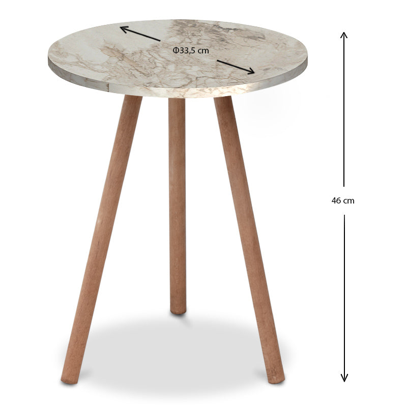 Τραπεζάκι βοηθητικό Roma  χρώμα μπεζ εφέ μαρμάρου 33,5x33,5x46εκ.