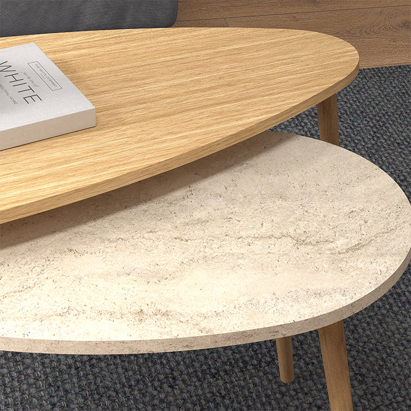 Τραπεζάκι σαλονιού σετ 2 τμχ Elips  χρώμα oak - travertine 116x46x46εκ.