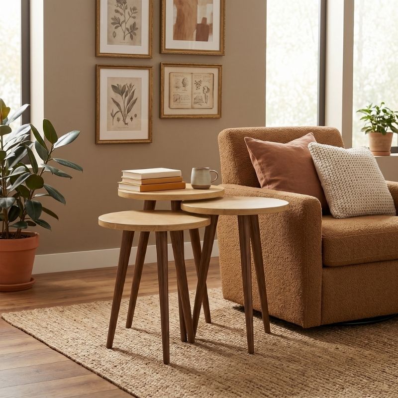 Τραπεζάκι βοηθητικό σετ 3 τμχ Cruz  χρώμα sapphire oak Ø33x46εκ. - Pakobazaar