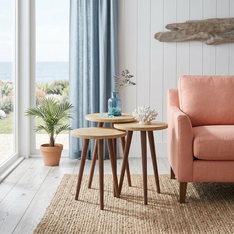 Τραπεζάκι βοηθητικό σετ 3 τμχ Cruz  χρώμα sapphire oak Ø33x46εκ. - Pakobazaar
