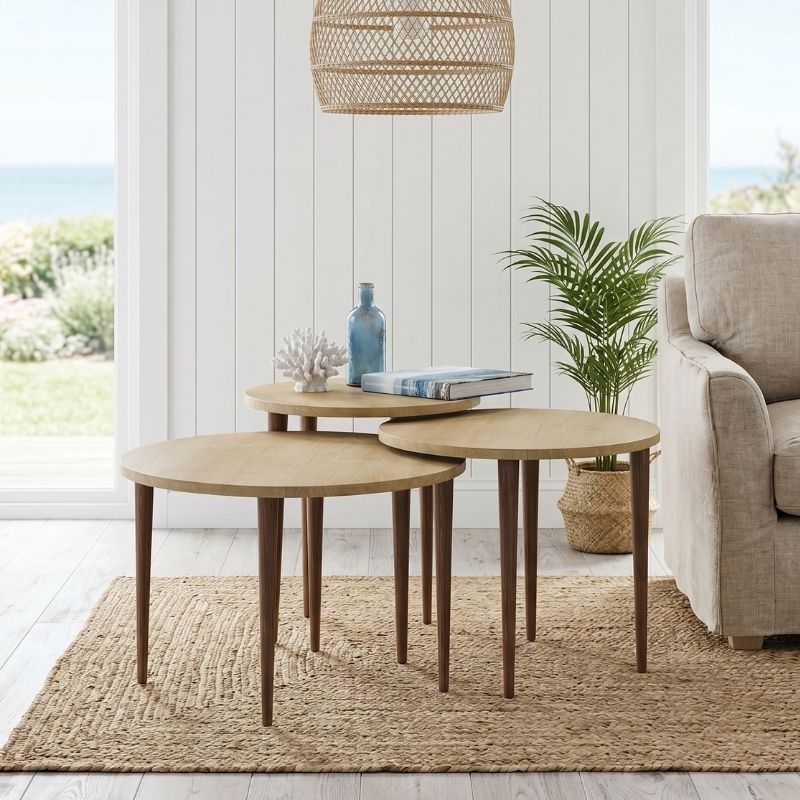 Τραπεζάκι σαλονιού σετ 3 τμχ Nola  χρώμα sapphire oak Ø60x46εκ. - Pakobazaar