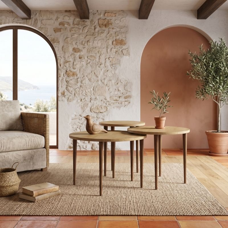 Τραπεζάκι σαλονιού σετ 3 τμχ Nola  χρώμα sapphire oak Ø60x46εκ. - Pakobazaar