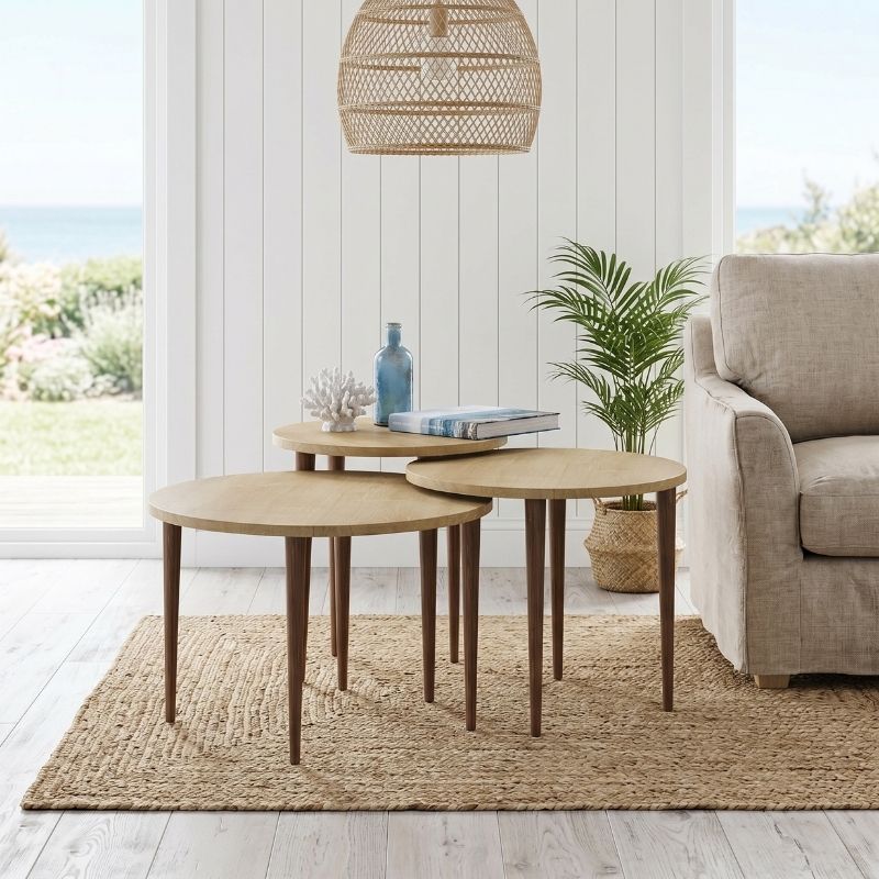 Τραπεζάκι σαλονιού σετ 3 τμχ Nola  χρώμα sapphire oak Ø60x46εκ. - Pakobazaar