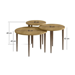 Τραπεζάκι σαλονιού σετ 3 τμχ Nola  χρώμα sapphire oak Ø60x46εκ. - Pakobazaar