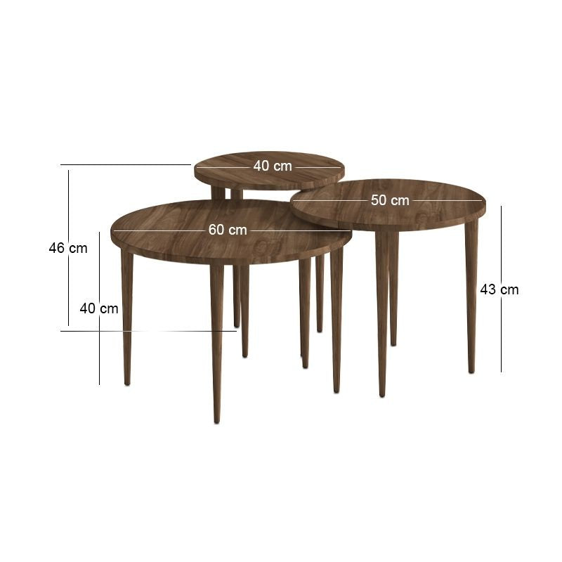 Τραπεζάκι σαλονιού σετ 3 τμχ Nola  χρώμα καρυδί Ø60x46εκ. - Pakobazaar