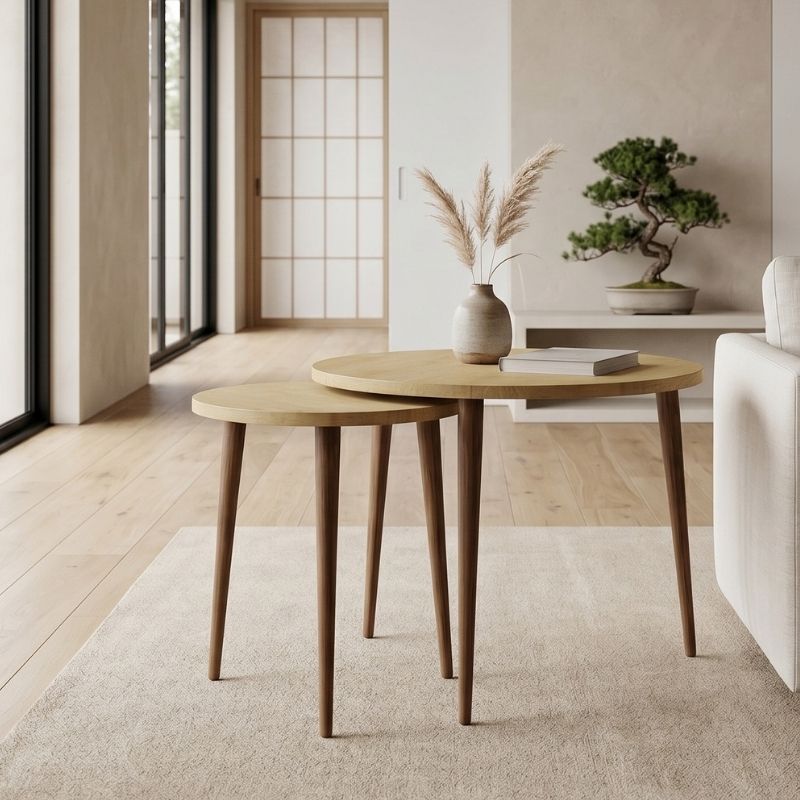 Τραπεζάκι σαλονιού σετ 2 τμχ Nola  χρώμα sapphire oak Ø60x46εκ. - Pakobazaar