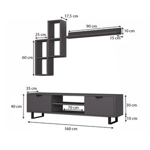 Σύνθεση τηλεόρασης Lonsa  χρώμα ανθρακί 160x35x40εκ.