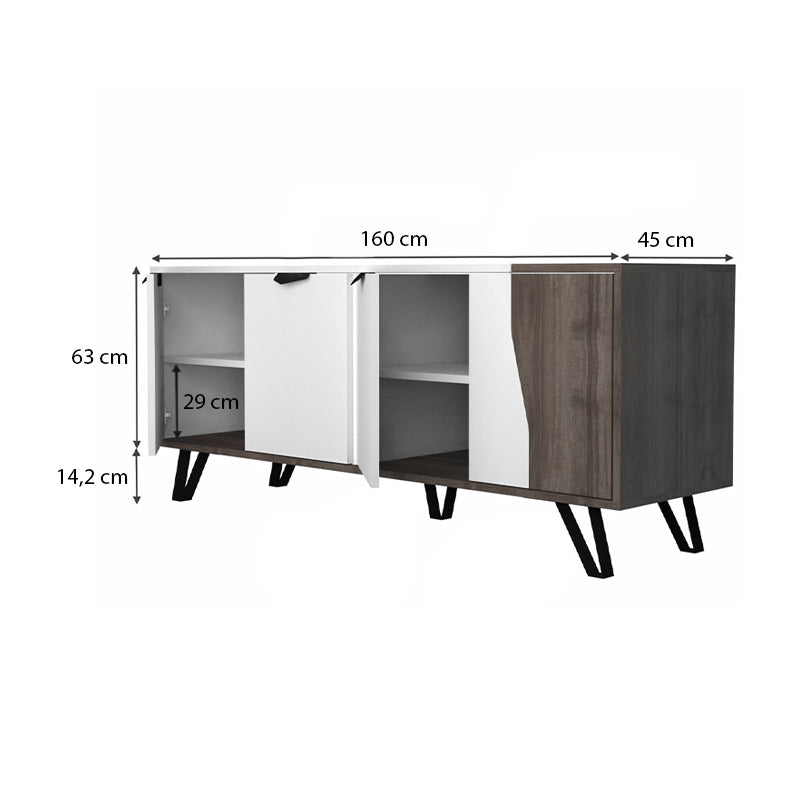 Μπουφές Jasmine  χρώμα λευκό - καρυδί 160x45x78εκ.