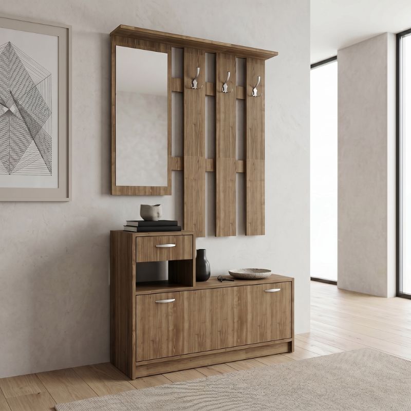 Έπιπλο εισόδου Raynold  χρώμα καρυδί 100x30x180εκ. - Pakobazaar