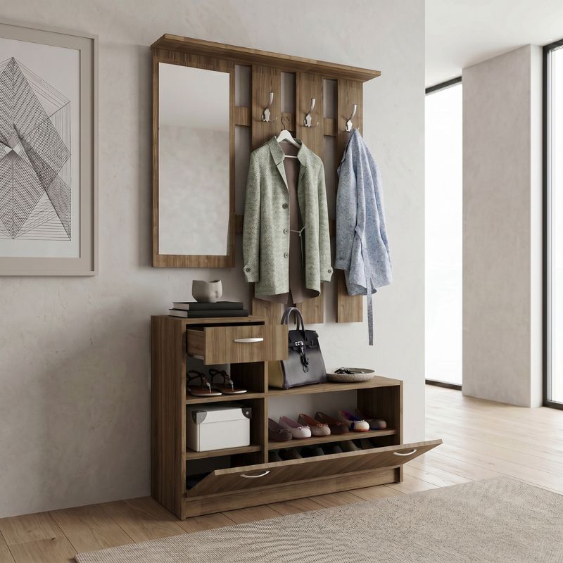 Έπιπλο εισόδου Raynold  χρώμα καρυδί 100x30x180εκ. - Pakobazaar