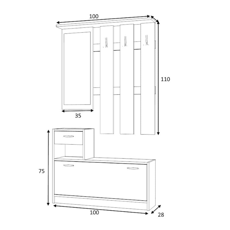 Έπιπλο εισόδου Raynold  χρώμα καρυδί 100x30x180εκ. - Pakobazaar
