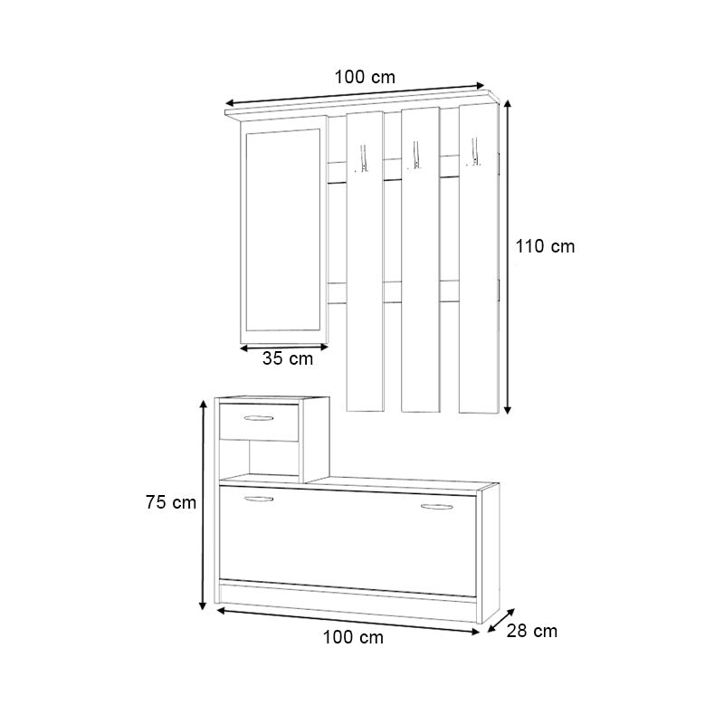 Έπιπλο εισόδου Raynold  χρώμα φυσικό οξιάς 100x30x180εκ. - Pakobazaar