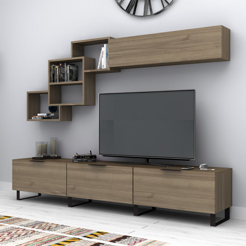 Σύνθεση τηλεόρασης Heydar  χρώμα καρυδί 210x35x40εκ. - Pakobazaar