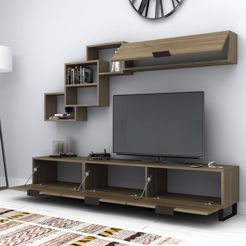 Σύνθεση τηλεόρασης Heydar  χρώμα καρυδί 210x35x40εκ. - Pakobazaar