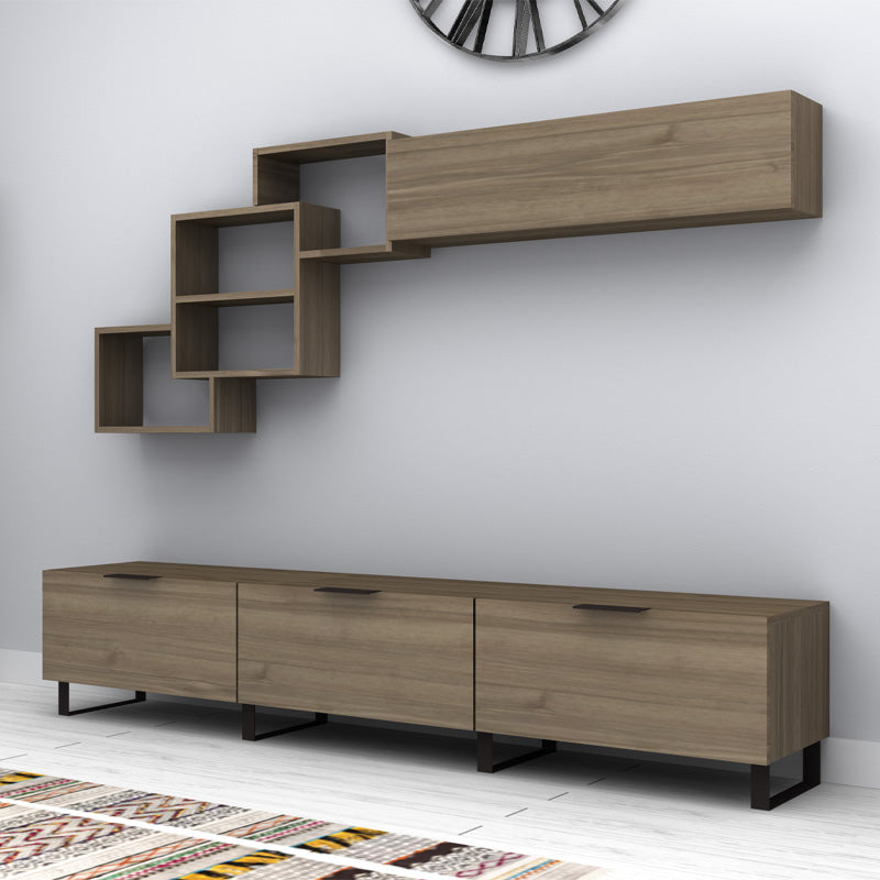 Σύνθεση τηλεόρασης Heydar  χρώμα καρυδί 210x35x40εκ. - Pakobazaar