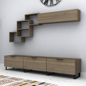 Σύνθεση τηλεόρασης Heydar  χρώμα καρυδί 210x35x40εκ. - Pakobazaar