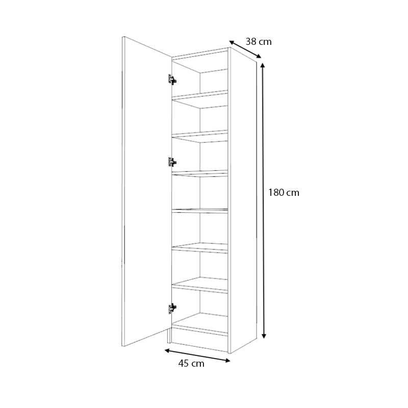 Ντουλάπα ρούχων - παπουτσοθήκη Petro  μονόφυλλη χρώμα καρυδί 45x38x180εκ.