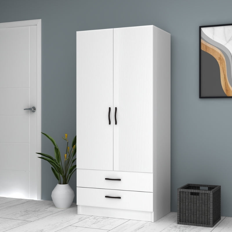 Ντουλάπα ρούχων Ricardo  δίφυλλη με συρτάρια χρώμα λευκό 80x51,8x181εκ. - Pakobazaar