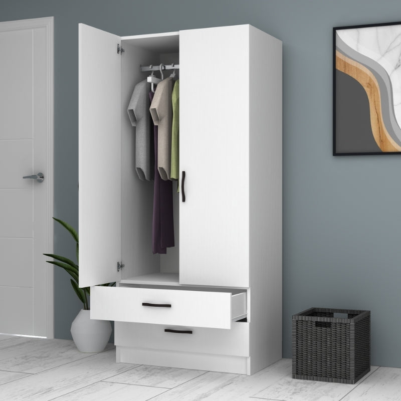 Ντουλάπα ρούχων Ricardo  δίφυλλη με συρτάρια χρώμα λευκό 80x51,8x181εκ. - Pakobazaar