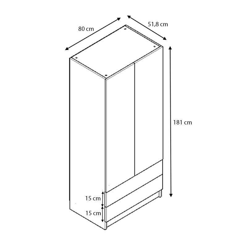 Ντουλάπα ρούχων Ricardo  δίφυλλη με συρτάρια χρώμα λευκό 80x51,8x181εκ. - Pakobazaar