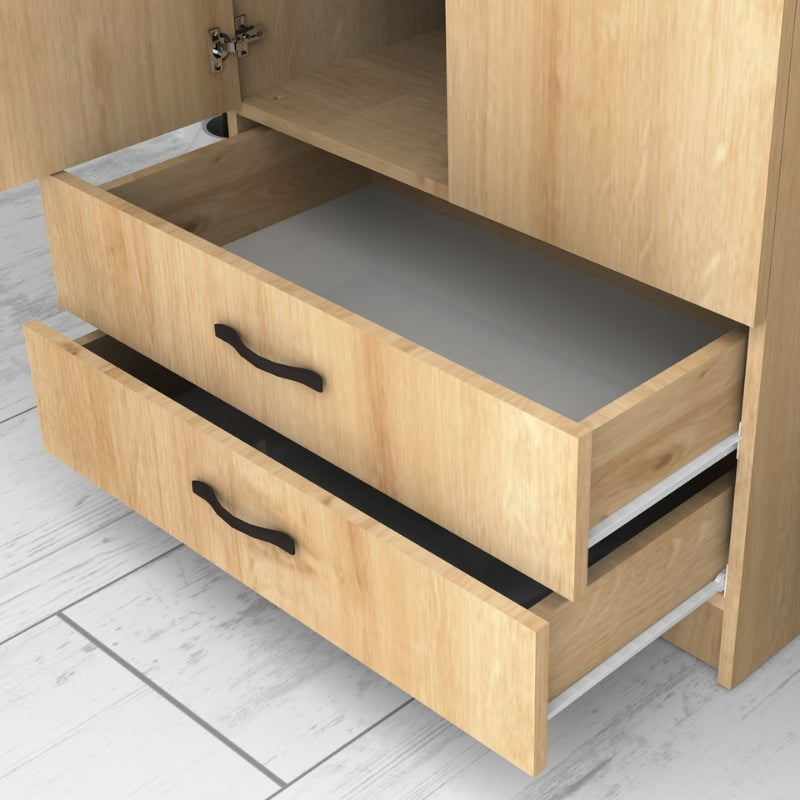 Ντουλάπα ρούχων Ricardo  δίφυλλη με συρτάρια χρώμα φυσικό οξιάς 80x51,8x181εκ. - Pakobazaar