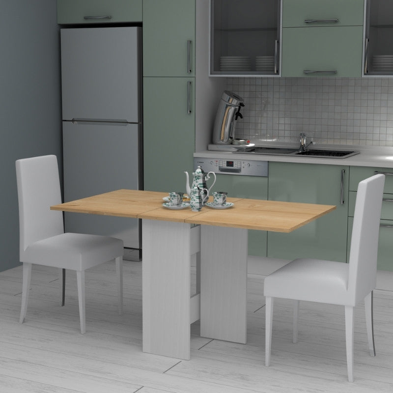 Τραπέζι Pepe  επεκτεινόμενο χρώμα λευκό - φυσικό οξιάς 28(56+56)x77x75εκ. - Pakobazaar