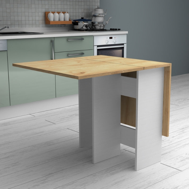 Τραπέζι Pepe  επεκτεινόμενο χρώμα λευκό - φυσικό οξιάς 28(56+56)x77x75εκ. - Pakobazaar