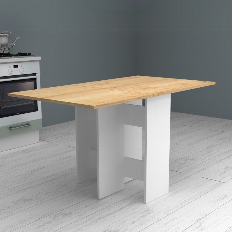 Τραπέζι Pepe  επεκτεινόμενο χρώμα λευκό - φυσικό οξιάς 28(56+56)x77x75εκ. - Pakobazaar