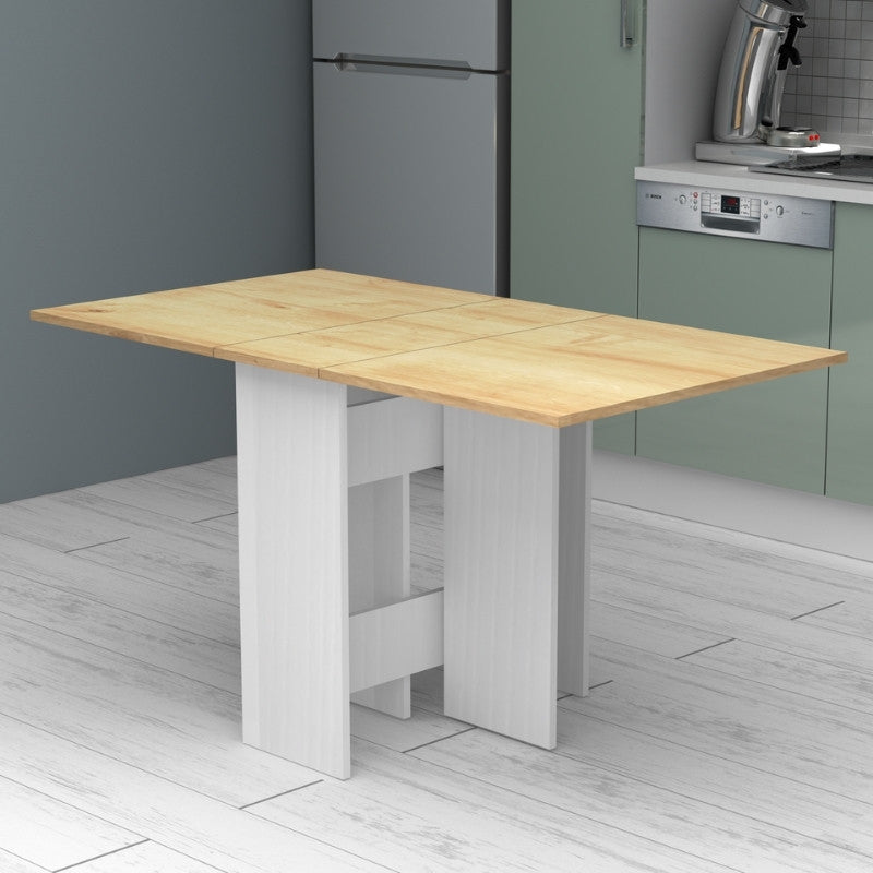 Τραπέζι Pepe  επεκτεινόμενο χρώμα λευκό - φυσικό οξιάς 28(56+56)x77x75εκ. - Pakobazaar