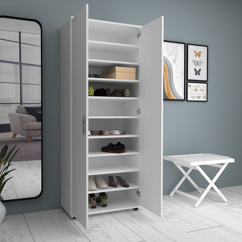 Ντουλάπα ρούχων - παπουτσοθήκη Eric  δίφυλλη χρώμα λευκό 76x36x187εκ. - Pakobazaar