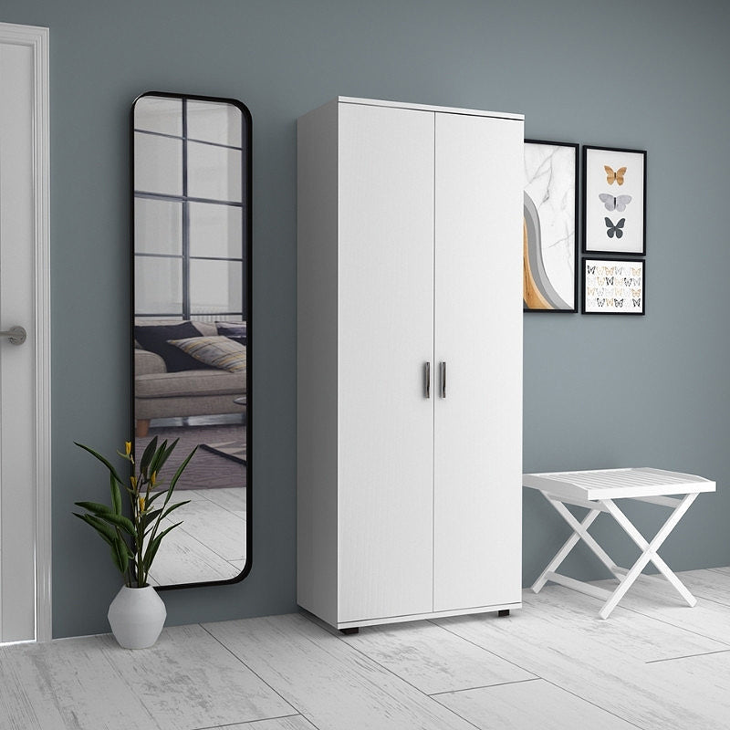 Ντουλάπα ρούχων - παπουτσοθήκη Eric  δίφυλλη χρώμα λευκό 76x36x187εκ. - Pakobazaar
