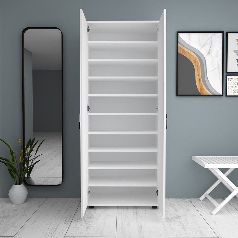 Ντουλάπα ρούχων - παπουτσοθήκη Eric  δίφυλλη χρώμα λευκό 76x36x187εκ. - Pakobazaar