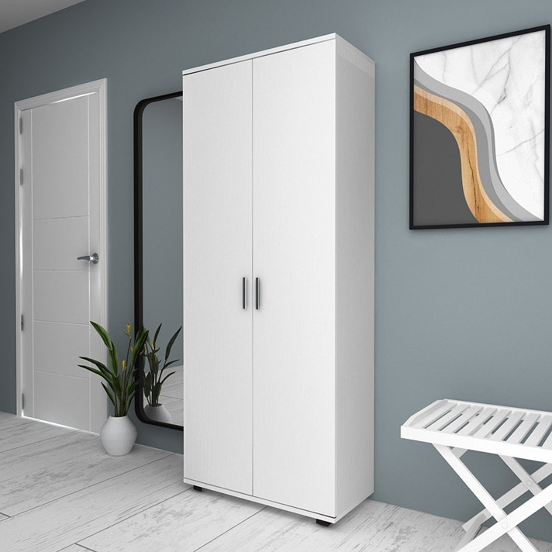 Ντουλάπα ρούχων - παπουτσοθήκη Eric  δίφυλλη χρώμα λευκό 76x36x187εκ. - Pakobazaar