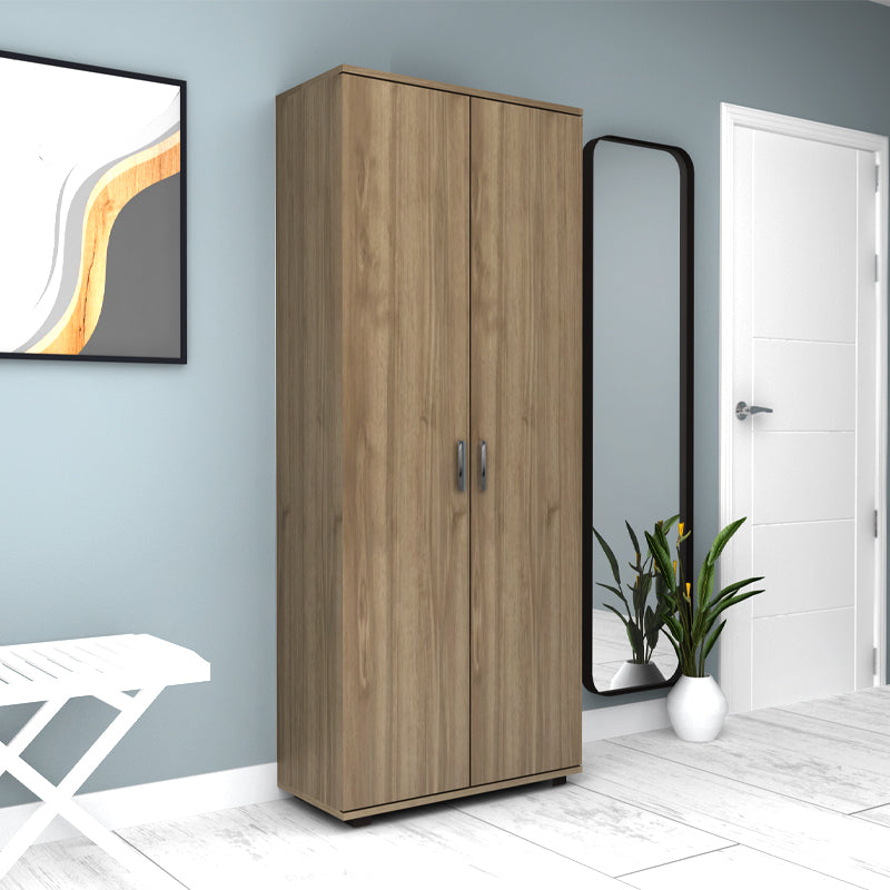 Ντουλάπα ρούχων - παπουτσοθήκη Eric  δίφυλλη χρώμα καρυδί 76x36x187εκ.