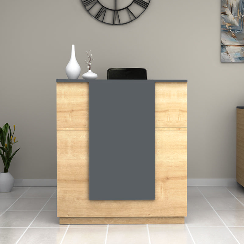 Γραφείο υποδοχής - reception Gemini  χρώμα φυσικό οξιάς - ανθρακί 100x70x110εκ.