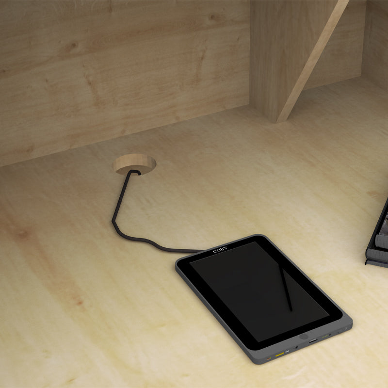 Γραφείο υποδοχής - reception Gemini  χρώμα φυσικό οξιάς - ανθρακί 100x70x110εκ.