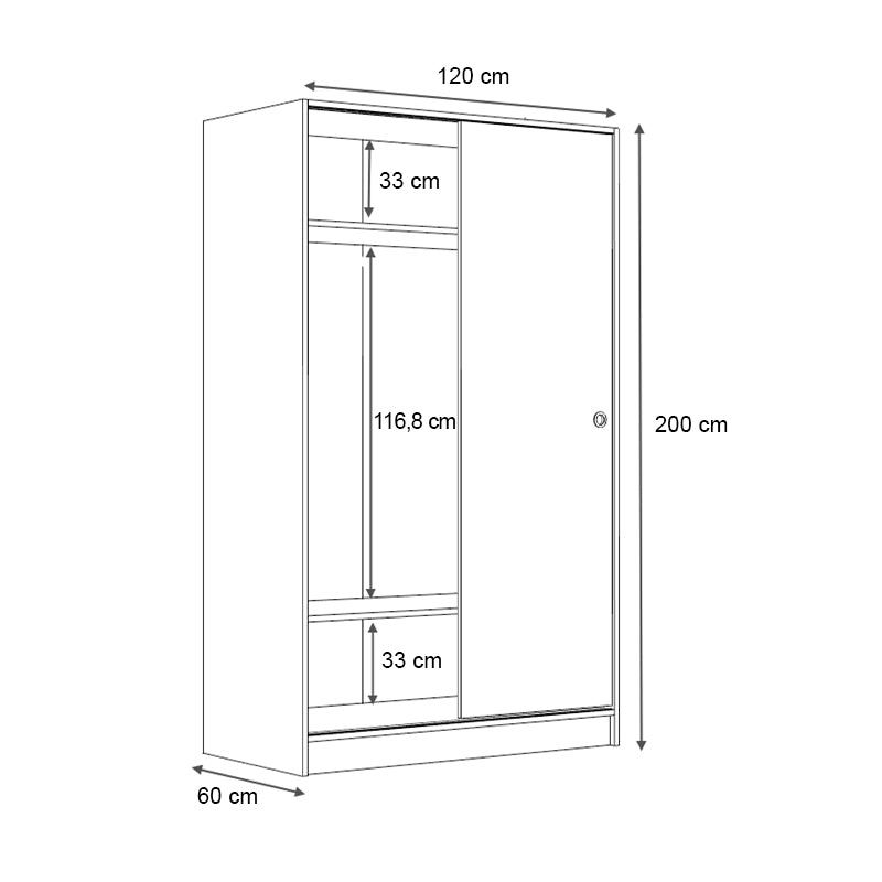 Ντουλάπα ρούχων Regio  δίφυλλη συρόμενη χρώμα λευκό 120x60x200εκ.