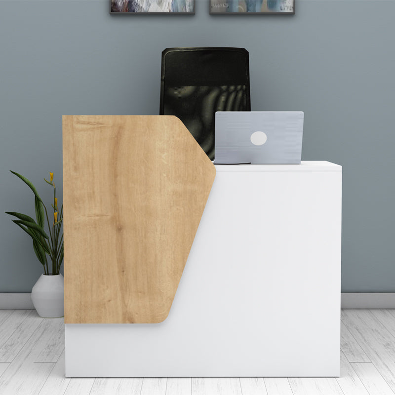 Γραφείο υποδοχής - reception Merlin  χρώμα λευκό - φυσικό οξιάς 110x50x101,8εκ.