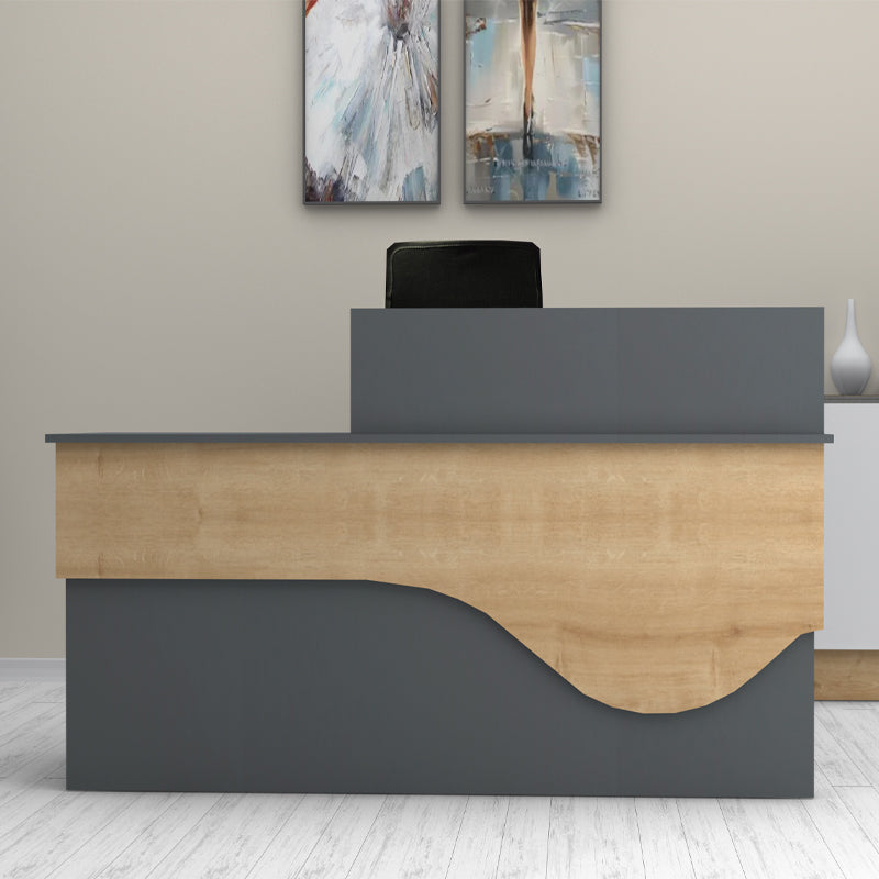 Γραφείο υποδοχής - reception Dustin  χρώμα ανθρακί - φυσικό οξιάς 160x60x101,8εκ.