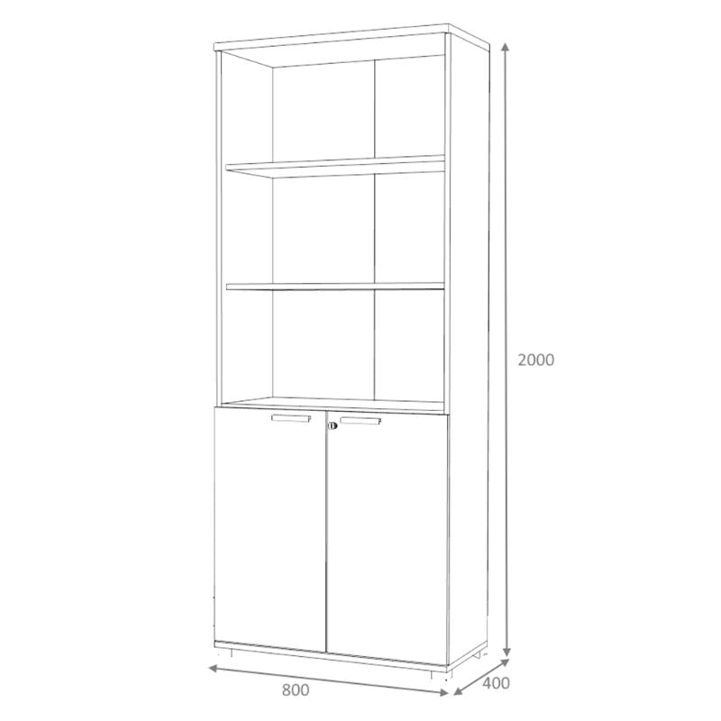 Βιβλιοθήκη γραφείου με κλειδαριά επαγγελματική Venturo  χρώμα ανθρακί - φυσικό οξιάς 80x40x200εκ. - Pakobazaar