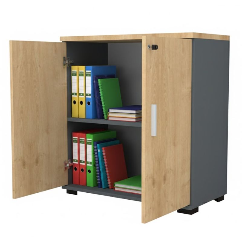 Ντουλάπι γραφείου με κλειδαριά επαγγελματικό Venturo  χρώμα ανθρακί - φυσικό οξιάς 80x40x80εκ.