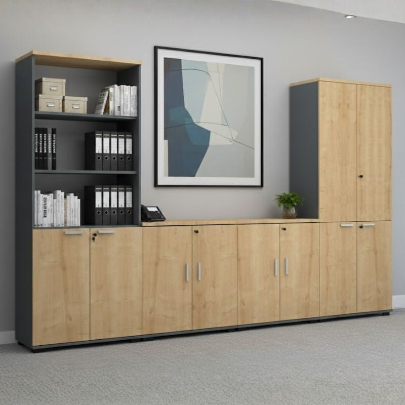 Ντουλάπι γραφείου με κλειδαριά επαγγελματικό Venturo  χρώμα ανθρακί - φυσικό οξιάς 80x40x80εκ.